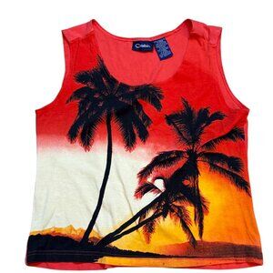 90s Sleeveless Tropical Sunset Baby Tee Tank Top Large